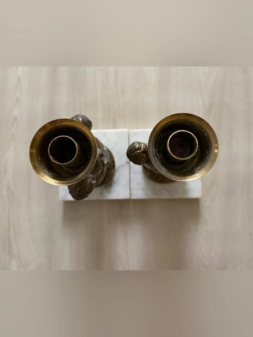 2 Cherub Gold Metal Candle Holder With Marble Base